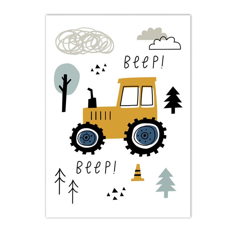 Kreslený Jeřáb Bagr Traktor Nákladní plakát Nástěnné umění Obraz na plátně Dětská školka Chlapci Obrázky Nordic Wall Print Room Decor