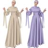 Gola de cetim vestido feminino espartilho manga puff longo dubai abaya turquia muçulmanos vestidos jilbab kaftan marroquino abbayas com hijab feminino