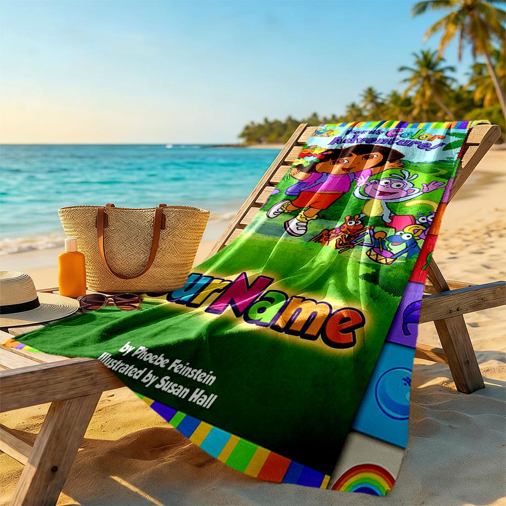 Dora Explorer Personalized Name Beach Towel Super Soft & Absorbent Ideal for Travel Outdoor Swim Pool Yoga Surf Camping Hiking Gym Gift Holiday