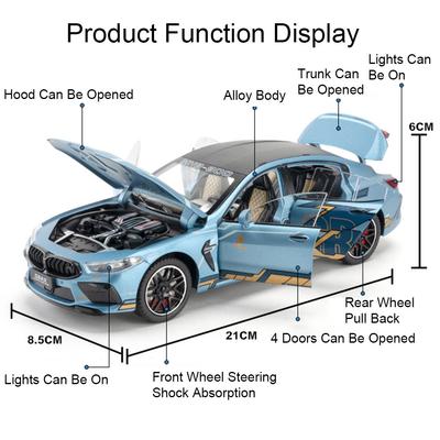 1:24 M8 Miniature Sports Car Model Toy Alloy Diecast Sound Light Doors Opened Pull Back Shock Absorption Police Cars Kid Gift