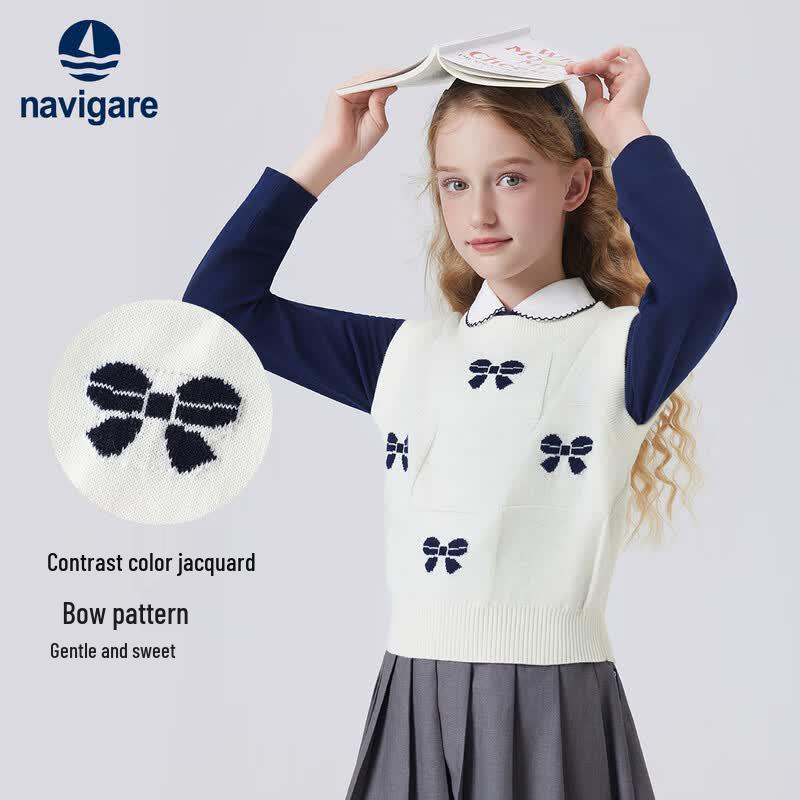 Navigare Girls' Australian Wool Blend Bowknot Knit Vest