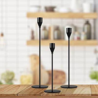 3 Pcs Metal Iron Tapered Candle Holders for Wedding, Candlelight Dinner, Black
