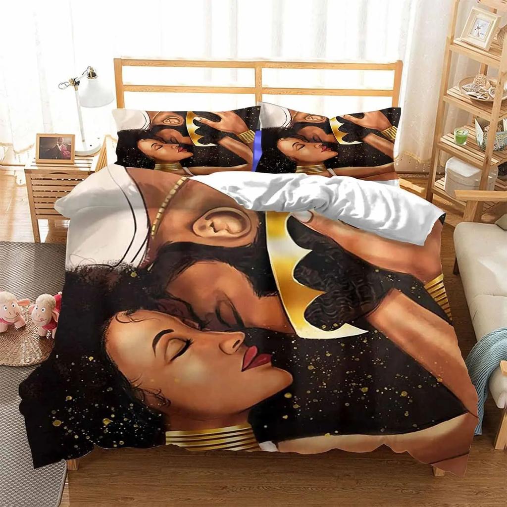 African American Black Duvet Set Three-Piece Soft Bedding Set With Pillowcase