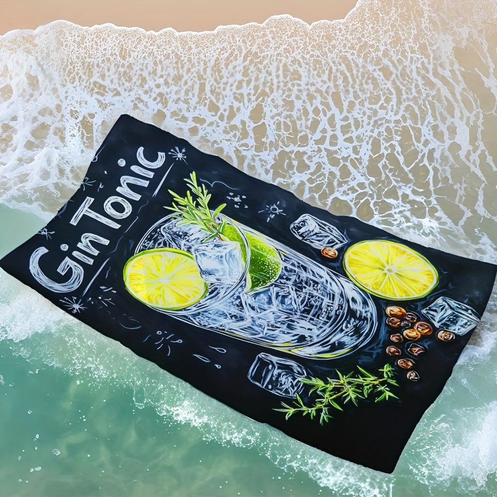 

Gin Tonic Cocktail Print Beach Towel - Ultra-Soft Quick-Dry Microfiber with Ice, Lemon & Mint Leaf Design W40*H60(CM)