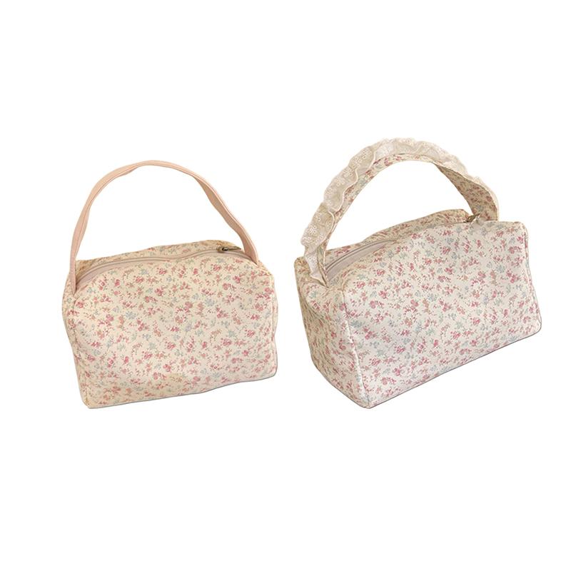 Cute Small Floral Printed Portable Hand-Held Makeup Bag Traveling Large Capacity Storage Toiletry Handbag
