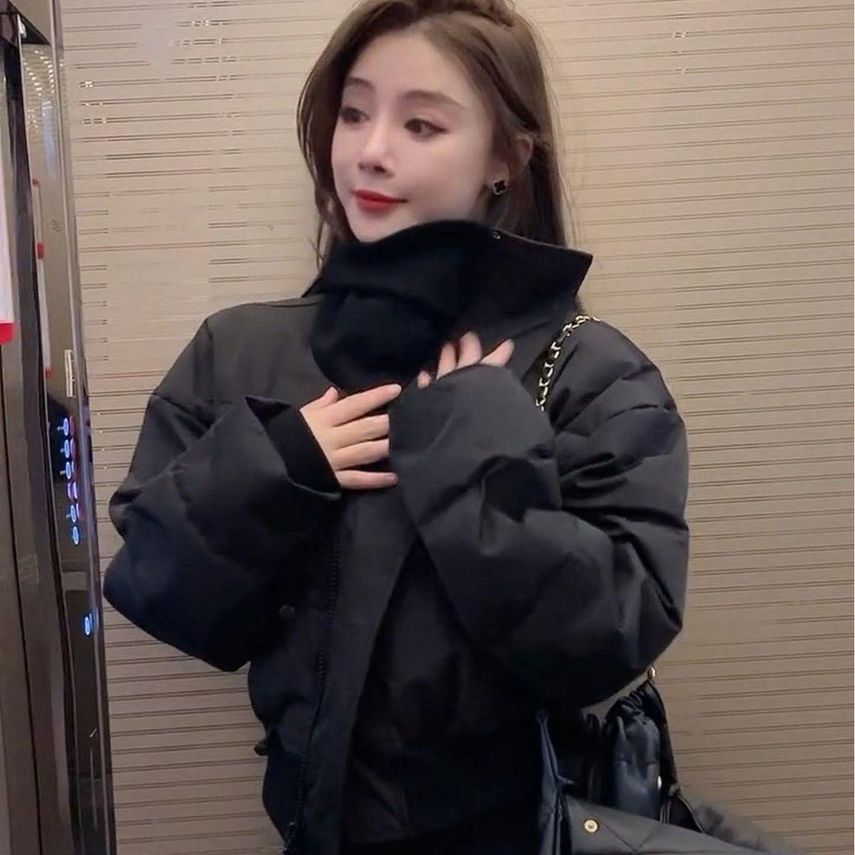 

Хлопковое пальто свободного кроя в корейском стиле, короткое утолщенное пуховое хлопковое пальто, женское зимнее пальто-пуховик с большим лацканом, куртка с хлопковой подкладкой L