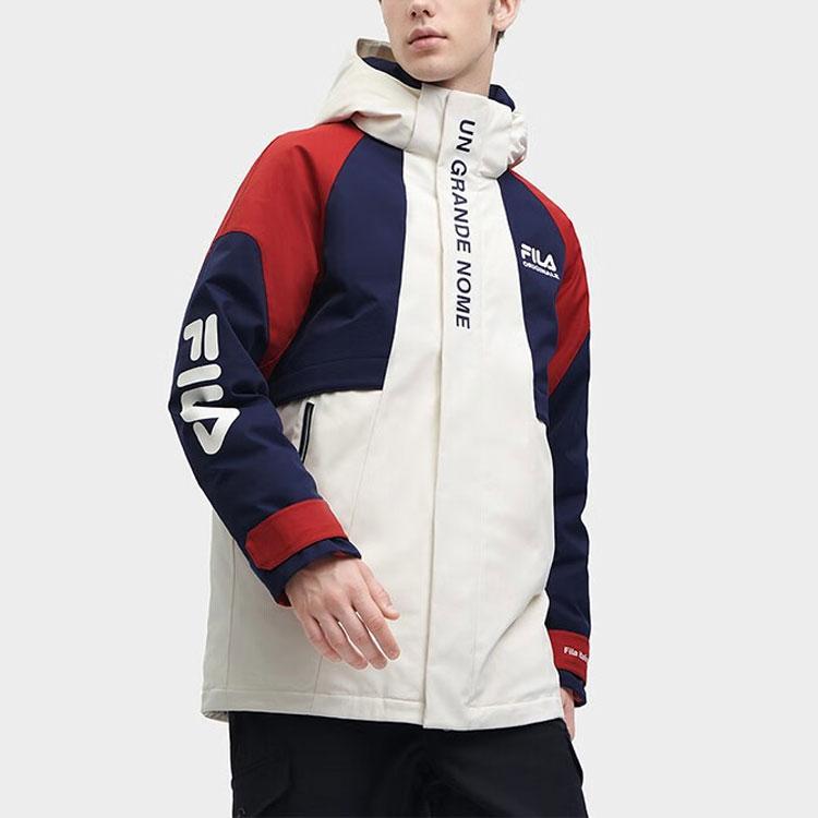Fila Letter Splicing Zipper Hooded Down Jacket Men Outerwear Fresh-Milk-White F11M349901F-IV