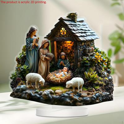 Jesus-Krippen-Ornament mit Sockel, 2D-Basteldekoration, leichtes Tafelaufsatz