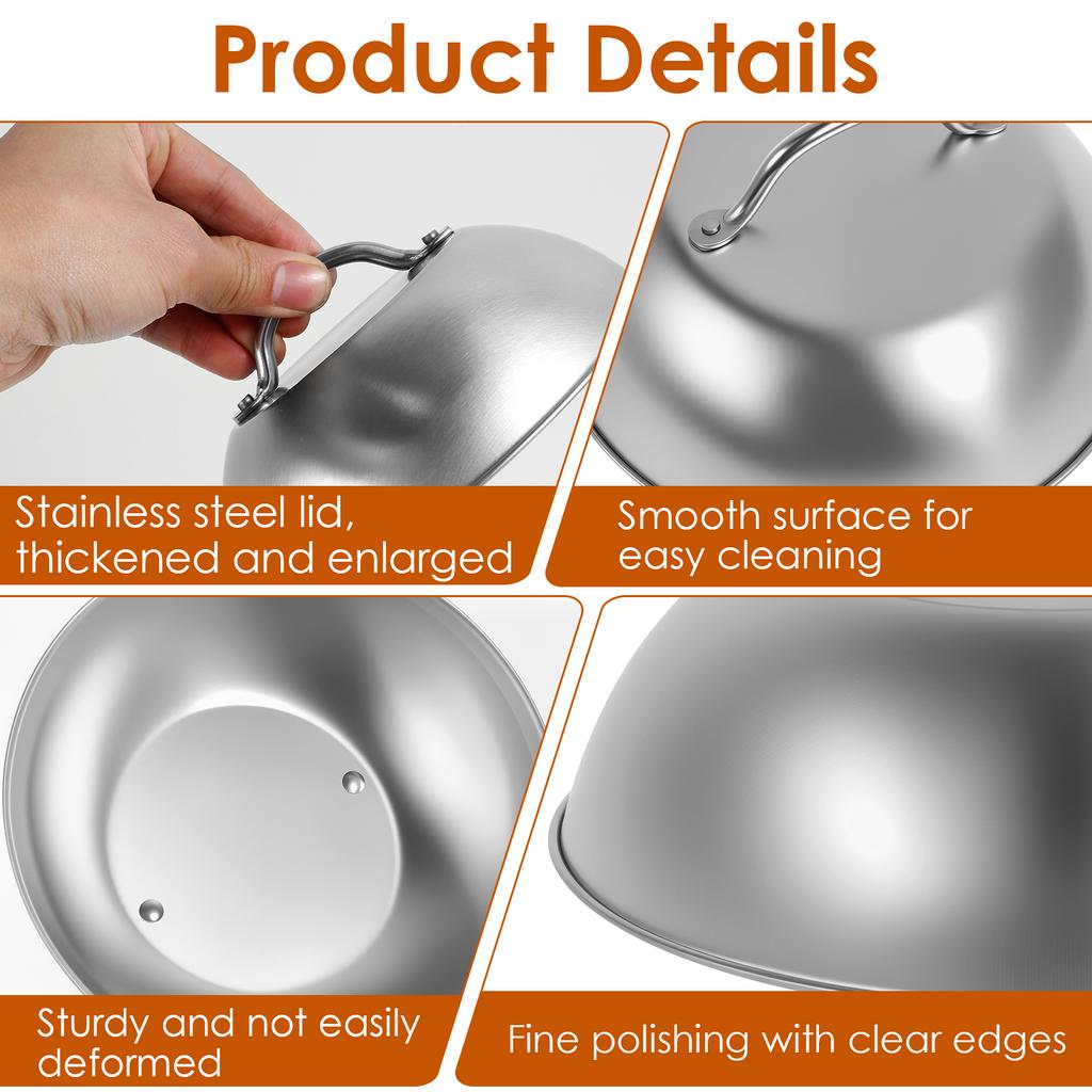 3Pcs Stainless Steel Frying Pan Covers Steak Barbecue Burger Pot Lids Round Covers Universal Restaurant Cookware Kitchenware
