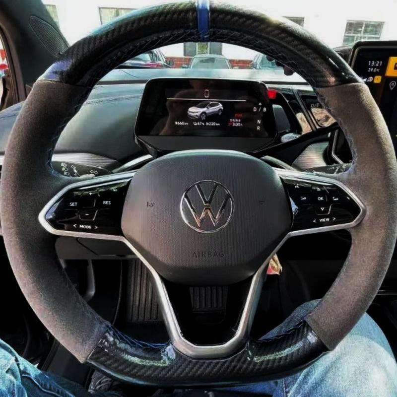 

ization Car Steering Wheel Cover Accessories Hand Sewing Suede Carbon Fiber Leather For Volkswagen NK4 NK3 Polo Passat B8 Blue Thread