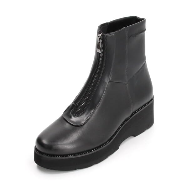 Fashion Boots Front Zip Comfort Short Boots 3020 Black [Composition Nine]