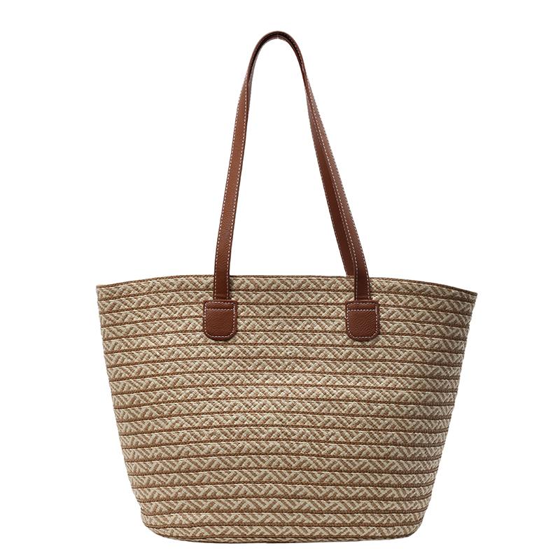 

2025 Super Cool Geometric Straw Woven Shoulder Bags Large Capacity Simple Fashion Versatile Sense of Luxury Tote Bags for Women