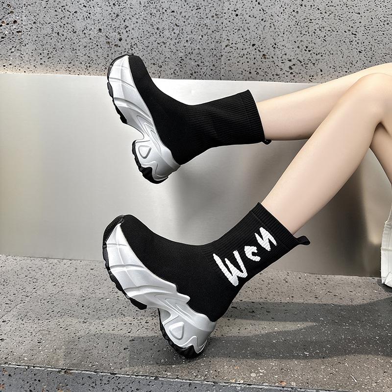 Fashion 6cm Synthetic Cloth Streth Knitted Fabric British Fashion Women Platform Wedge Autumn Spring Boots Knee High Boots Shoes