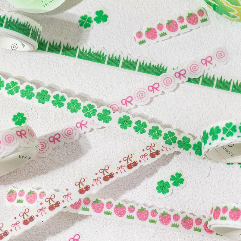 5Roll/set Retro Cute Y2K Glitter Decoration Adhesive Tape Planner Handbook DIY Scrapbooking Journal Collage Material Stickers