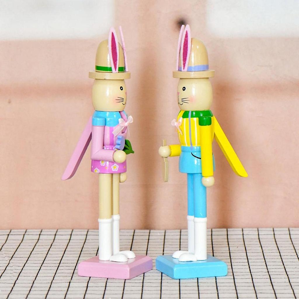 Easter Bunny Nutcracker Figurine Table Centerpiece Wooden Nutcracker Figure Desktop Ornament