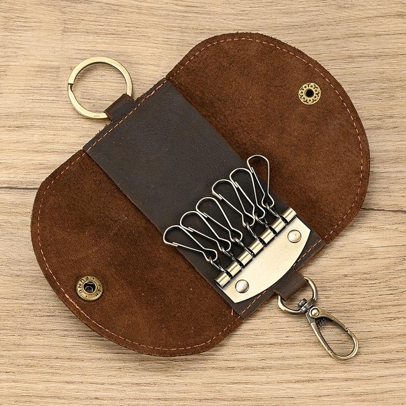 Leather Key Bag, Crazy Horse Leather Multi-Color Keychain, First Layer Cowhide Key Hanging.