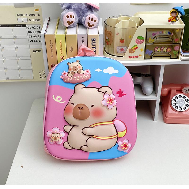 1 Piece Hard Shell Waterproof Students Schoolbag Cute 12 Inch Capybara Backpack Cartoon Kapibala School Bag For Kindergarten