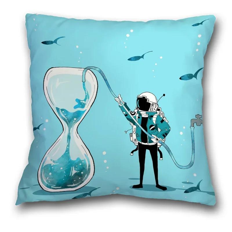 45x45cm Creative Spaceman Astronaut Ocean Blue Square Pillow Cover Living Room Sofa Office Seat Cushion  Home Decoration
