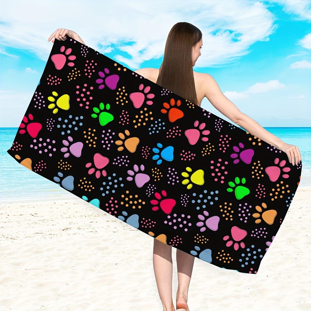 Beach Towel with Vibrant Colorful Paw Prints on Black - Quick Dry,Thick, Large Rectangle Towel for Beach, Pool, Camping & Travel