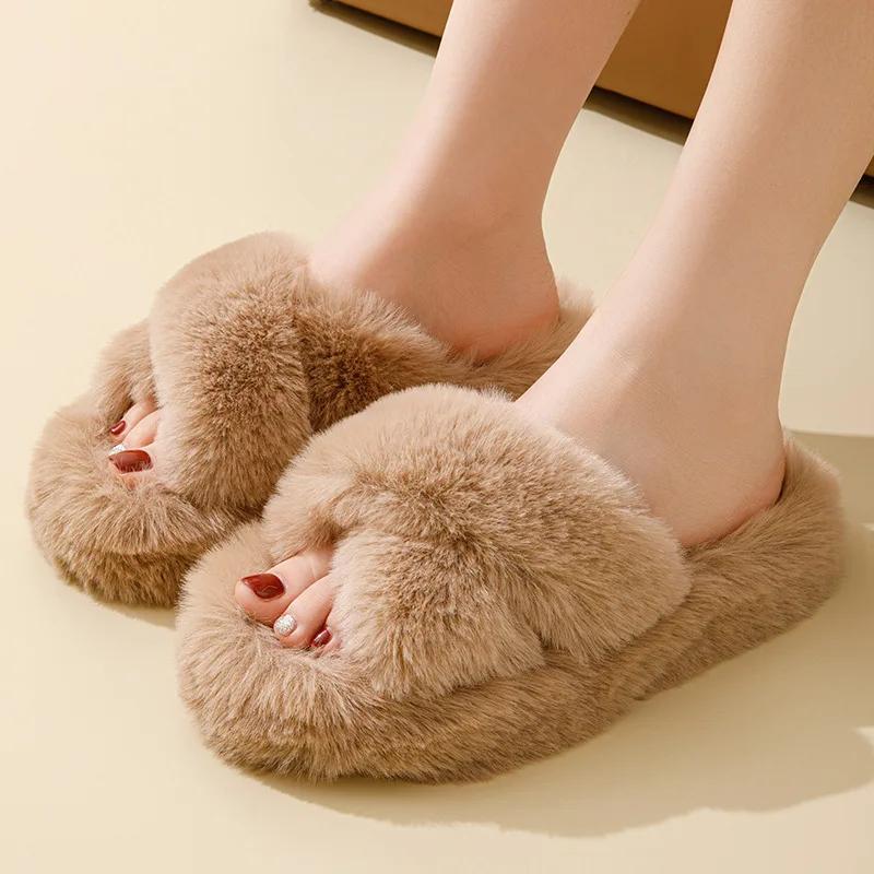 

Fashion Fluffy Slippers Women Home Plush Luxury Designer Shoes Ladies Flat Home Autumn Winter Fashion Platform Footwear Casual Open Toe 40 коричневый