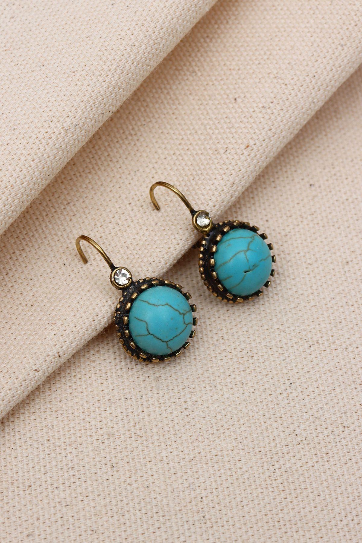 

Аутентичные круглые серьги с камнями бирюзового цвета