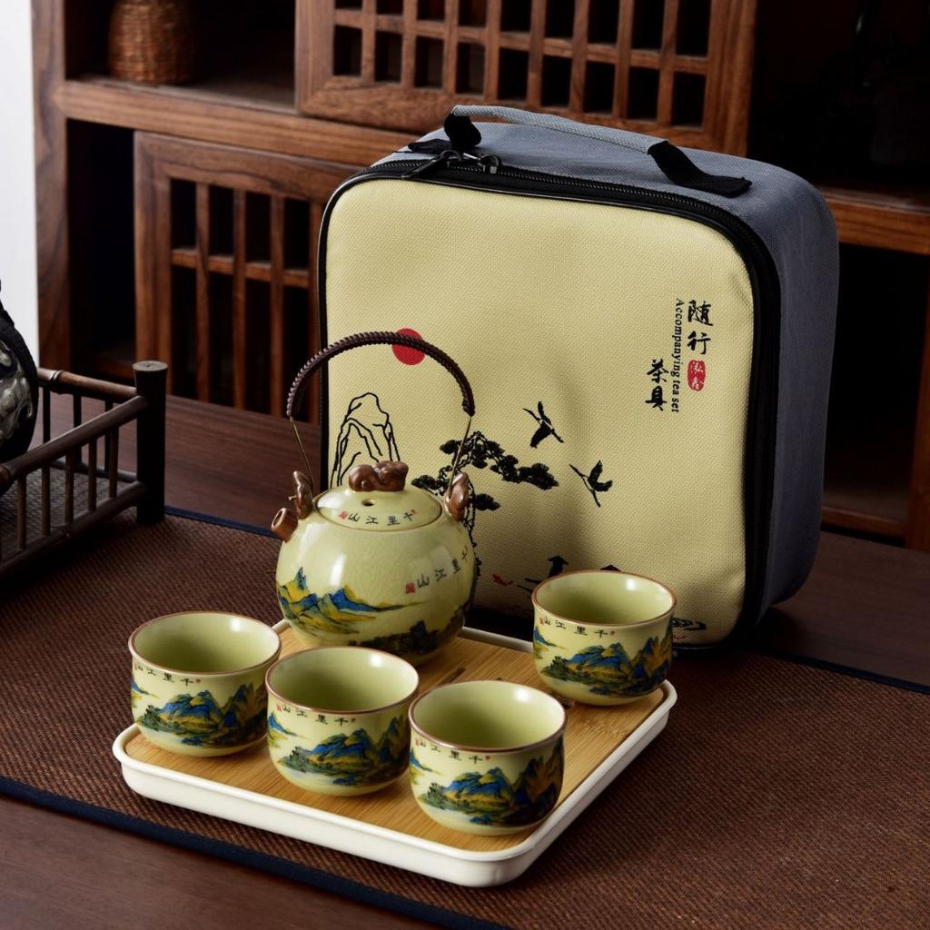 Chinese Kung Fu Travel Tea Set Creative Ceramic Portable Outdoor Travel Teapot Teacup Traditional Tea Ceremony Teaware Gift Box