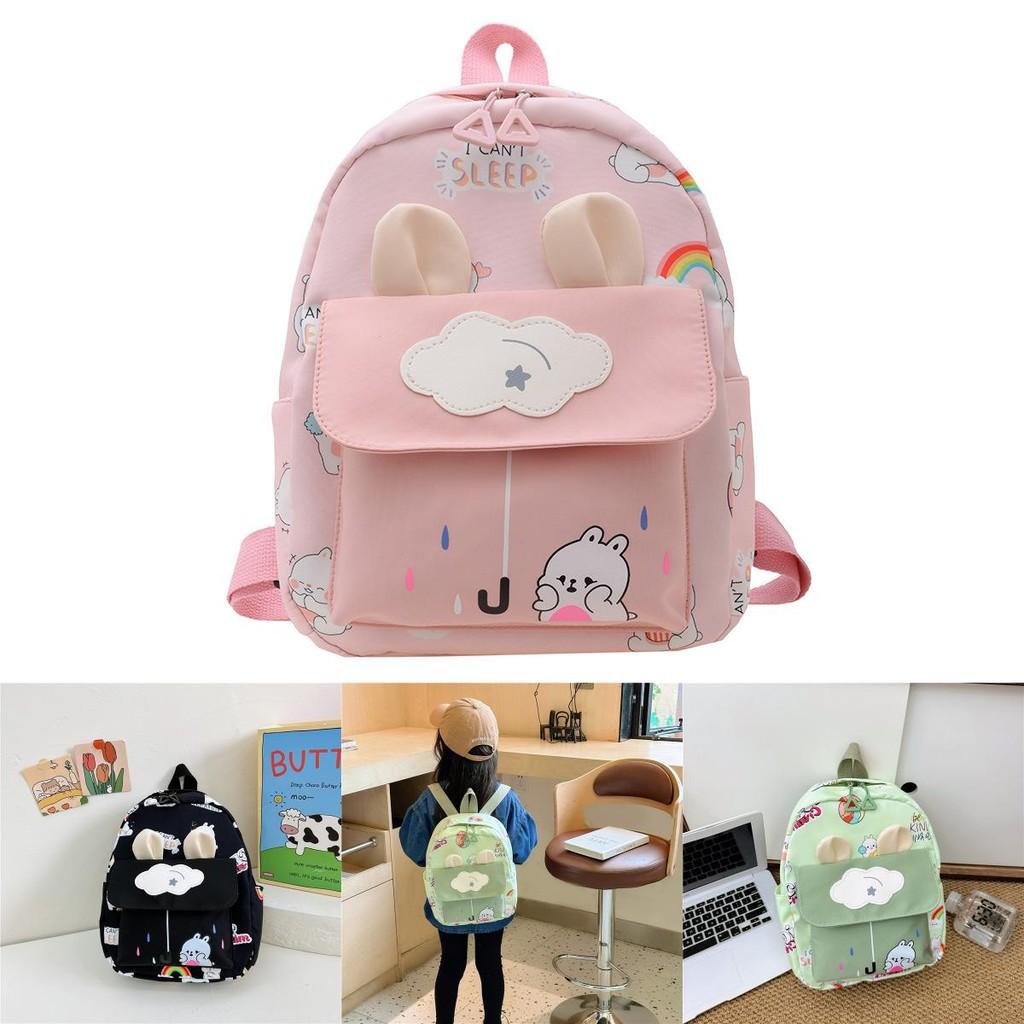 Kids Cartoon Animal Backpack With Cartoon Rabbit Print And Ear Designn For Kindergarten Daily Use