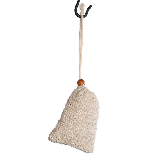 Natural Ramie Shower Exfoliator Sponge Pouch Drawstring Hanging Soap Mesh Bag