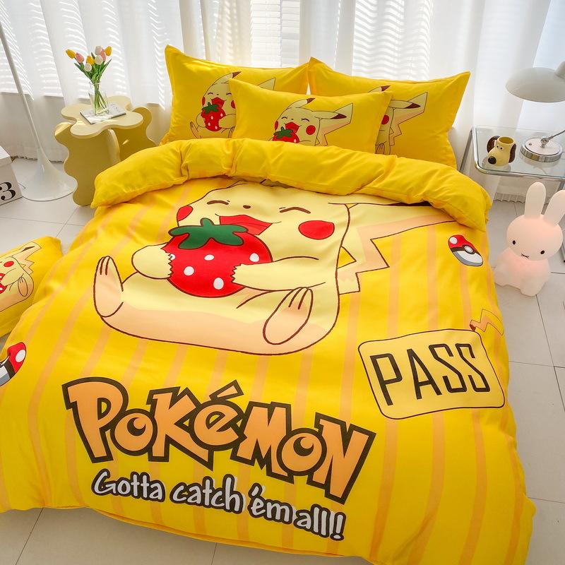 2025 New Cute Pikachu Bedding SetAnime P-Pokemon Quilt Duvet Pillowcase Children Duvet Cover Girls Boys Holiday Gifts