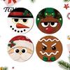 Christmas Gift Ideas for Home 4Pcs Wooden Coaster, Cute Santa Snowman Reindeer Gingerbread Man Kitchen Dining Table Essentials Round Drink Mats,