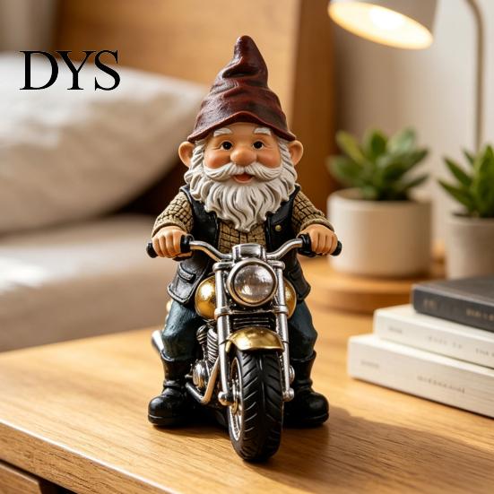 Gnome Themed Decor Riding Retro Motorcycle Figurine, Motorbike Dwarf Resin Statue Decorative Figurine Sculpture, Ornament for Home Office Desk