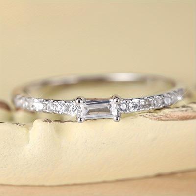 925 Sterling Silver Shiny Zircon Rectangle Rings for Women Wedding Engagement Ring Luxury Jewelry