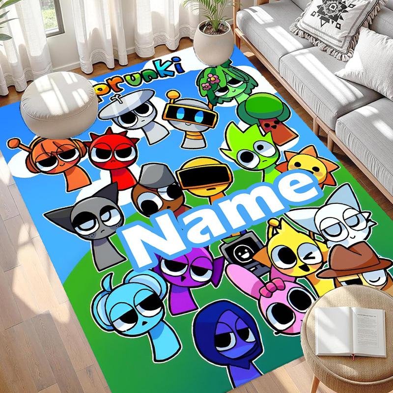 Custom Name Personalized Sprunki Game Print Carpet, Versatile Home Decor Rug, for Playroom, Apartment, Balcony, Entryway, Hallway Gift