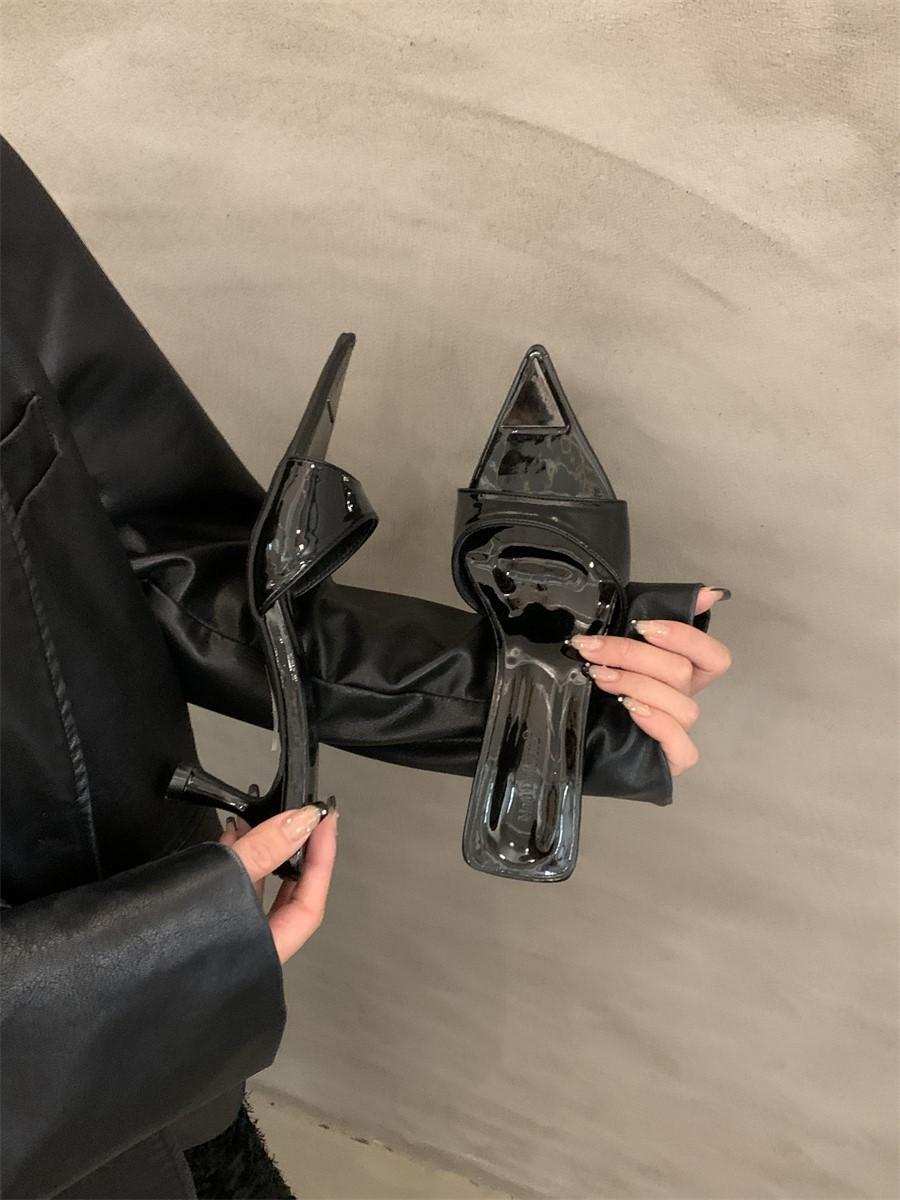 

Юбка лето новая ниша женская обувь крутые шлепанцы верхняя одежда с острым носком на высоком каблуке сандалии французский 2025 леопардовый принт 42 чёрный