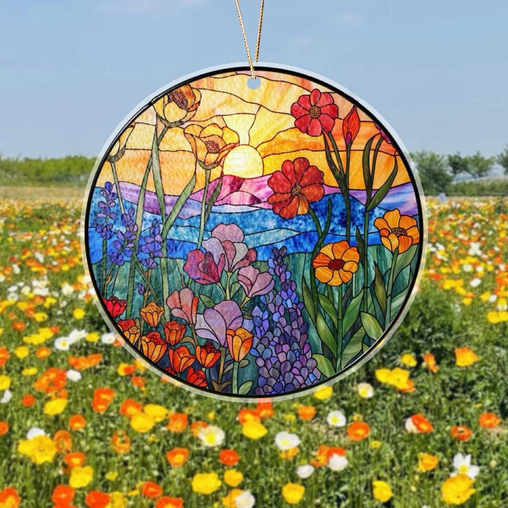 Beach Sunset Suncatcher Ornament Acrylic Window Decoration, Creative Lighting Craft Pendant Home Decoration Hanging