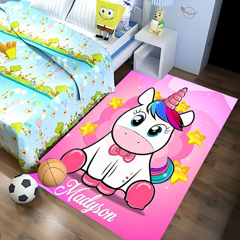 Cute Unicorn 3D HD Cartoon Area Carpet,Rug for Living Room Tapete for Bedroom Sofa Kitchen Doormat Decor,Kids Non-slip Floor Mat