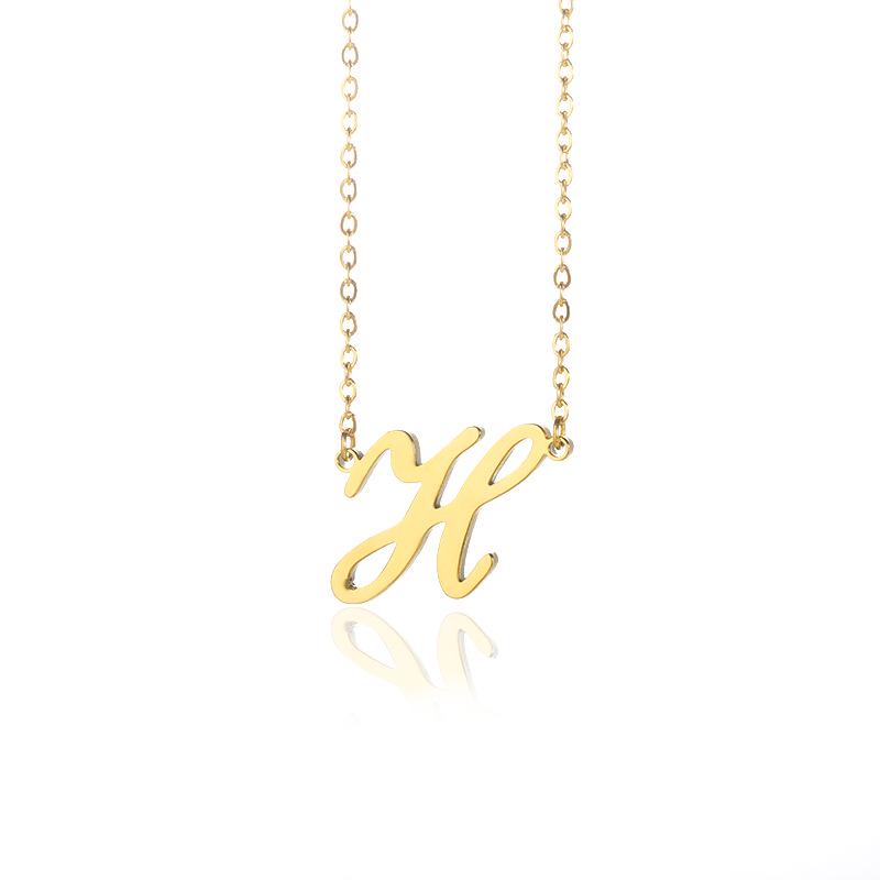 Stainless Steel Lowercase Letter Necklace with Clavicle Chain - European & American Design