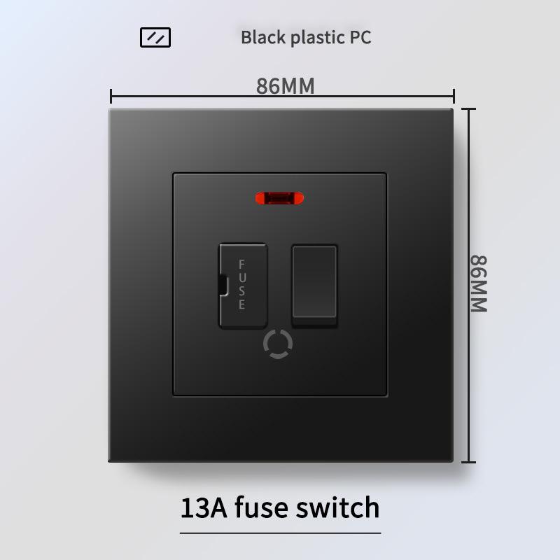 13A British Standard Socket with USB & Type-C Fast Charging, Light Switch, Black Panel for Hong Kong & Macau