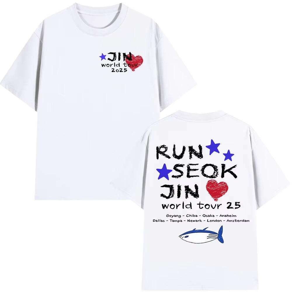 

Jin Super Tuna Fish RUNSEOKJIN EP TOUR 2025 Футболки Kpop Корейський Співак Футболка з Коротким Рукавом Чоловічий/Жіночий Одяг Бавовняні Футболки XL