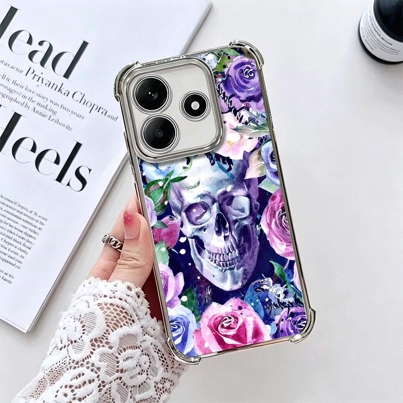Floral Skull Flower Skeleton Plating Phone Case For Xiaomi Redmi Note 14 15 Pro Plus 13 12 11 11S 11T 10 9S 9 5G Anti-Fall Airab