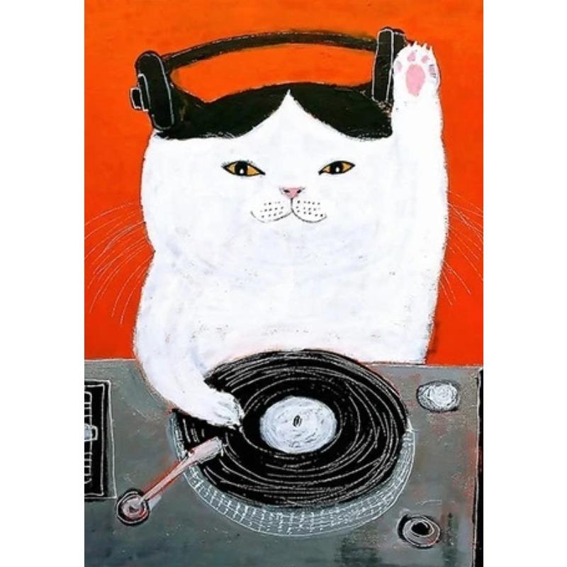

Cartoon Cat Drive Motorcycle Drink Canvas Painting DJ Cat Posters and Prints Wall Art Picture for Living Room Wall Decor Cuadros 21X30CMNo Framed