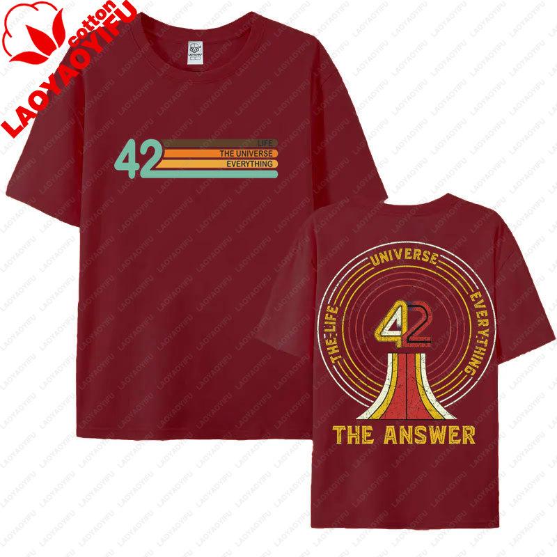 42 Life Universe Everything 2 Side Print TShirt Vintage Pyramid Hitchhikers Guide Galaxy Graphic T Shirts ShortSleeve Tees