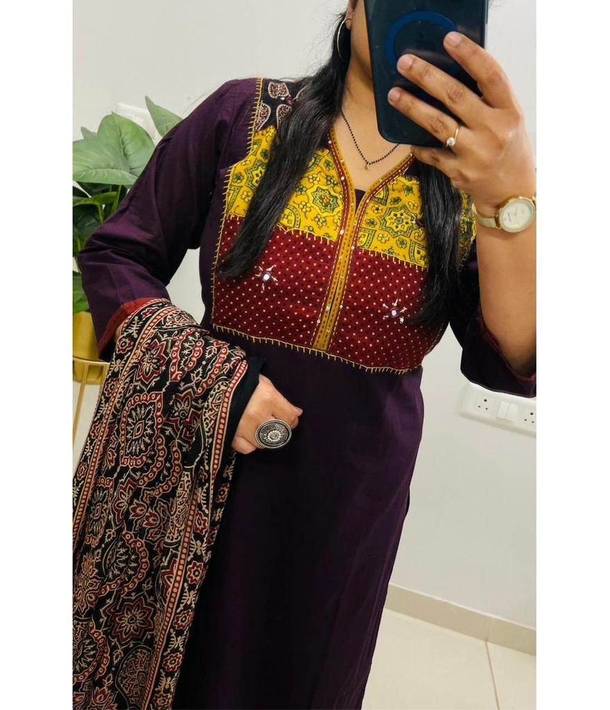 Women Designer Cotton Elegant Kurta Pant Dupatta Set Indian Bollywood Top Tunic Salwar Suit Dress