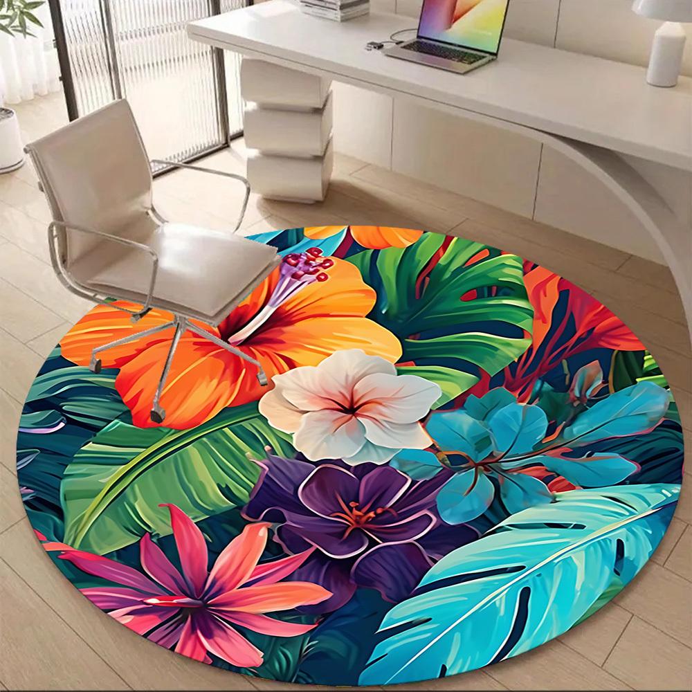 1 Stück Tropische Blumen Büro Runder Teppich, Unter Bürostühlen Schlafzimmer Wohnzimmer Heimdekoration, Raumdeko