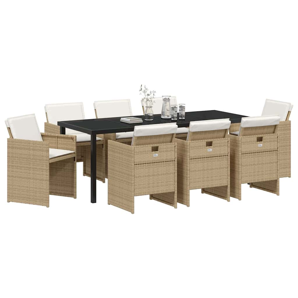 Garden Dining Set with Cushions 9 pcs Beige Poly Rattan