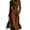Western Style Faux Suede Long Trench Coat, Lapel Collar Autumn Winter Women's Outerwear for European American