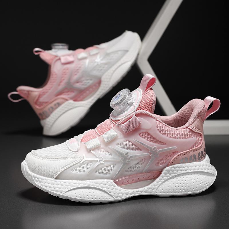 Girls' Summer Breathable Mesh Running Shoes with Rotating Buckle