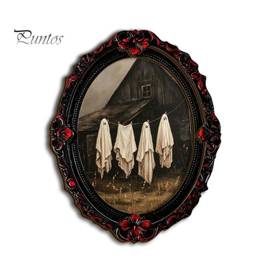 Dark Academia Home Accessories Halloween Wooden Refrigerator Magnet, Vintage Gothic Fridge Magnets, Oval Frame Decorative Metal Surface Magnets