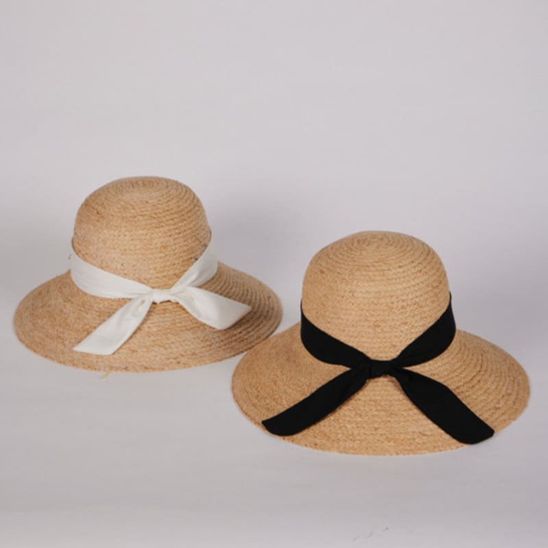 LALA Natural Raffia Ribbon Hat - Black