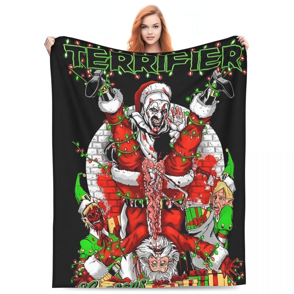 TERRIFIER 3 Comic Con Teaser Blanket Christmas Warm Pattern Plush Bedding Throws For Couch Bed Flannel Bedspread Bed Cover